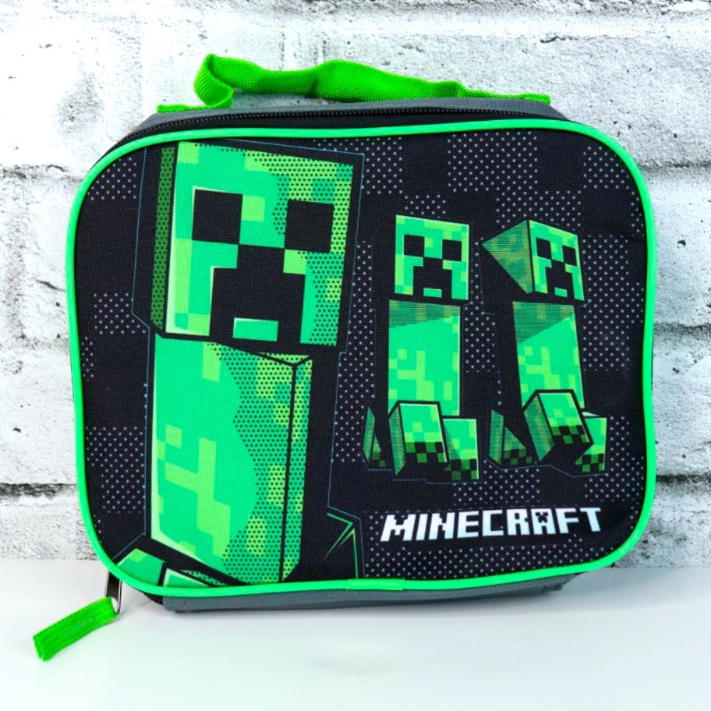 2023 Minecraft Soft Mini Tote Lunch Bag Polyester Green Zip Up Gaming